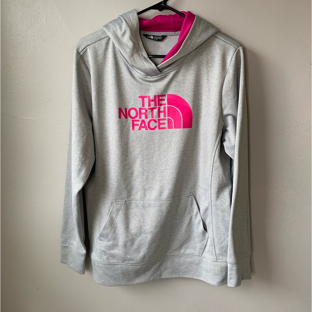 The North Face Women’s Grey Hooded Sweatshirt With Fuchsia Pink Logo